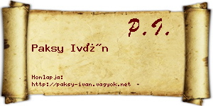Paksy Iván névjegykártya